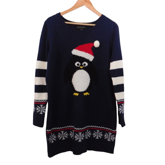 Blizzard Bay Sweaters - Vintage Womens Ugly Christmas Sweater Penguin Crew Neck Size Large